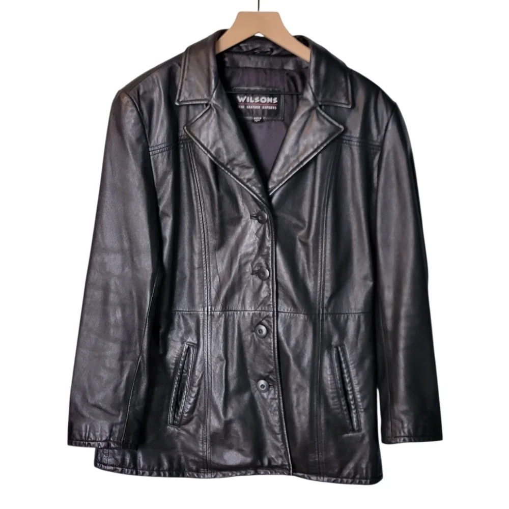 Wilsons Black Leather Fully Lined Coat Womens‎ Size L